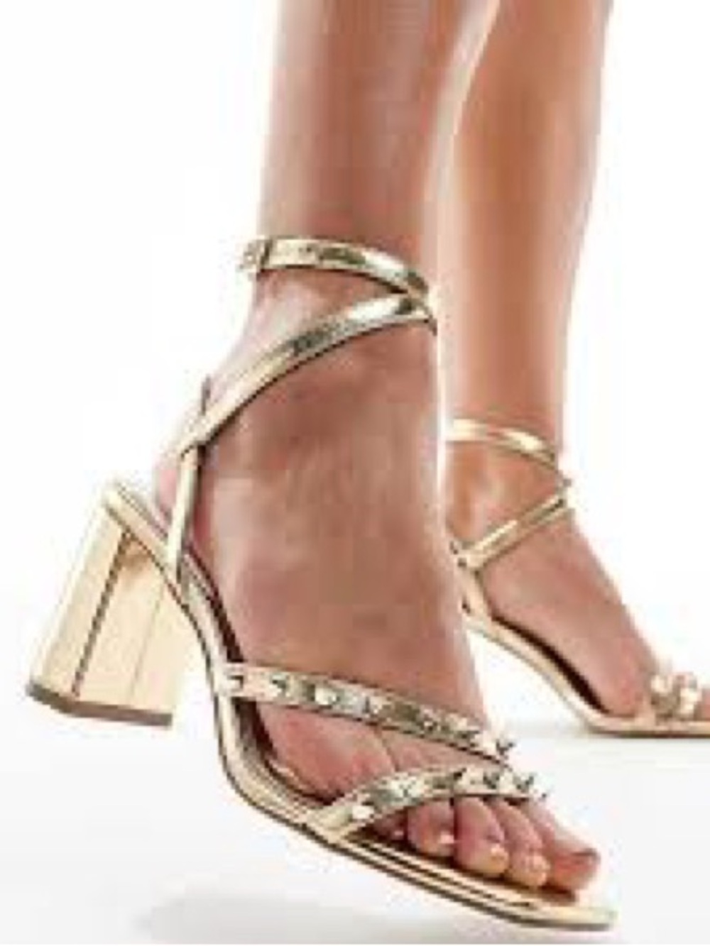 ASOS Gold Studded Block Heel Sandals, Size 7
